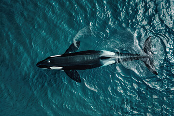 Fototapeta premium Fantastically beautiful majestic huge whale in deep ocean