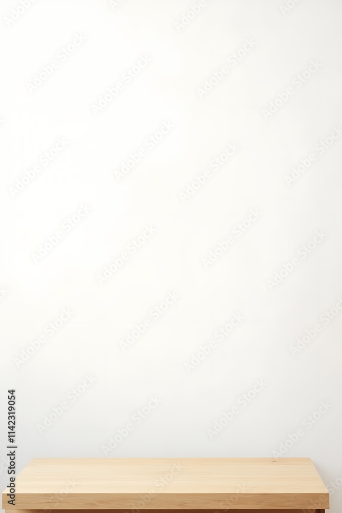 Poster a minimalist wooden tabletop on a white background is ideal for creating product displays or layouts