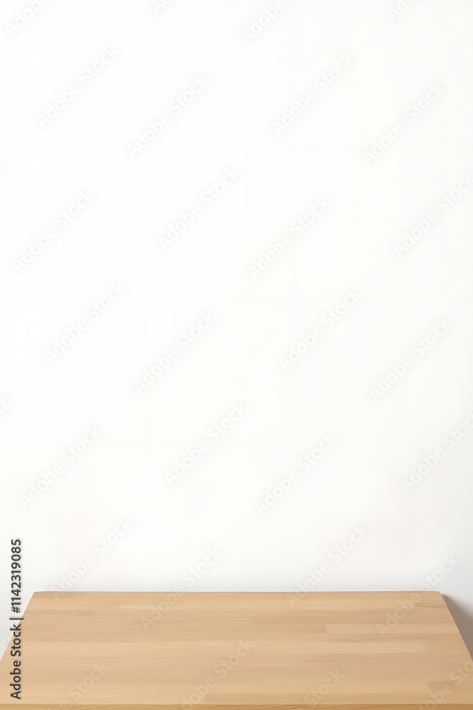 Poster a minimalist wooden tabletop on a white background is ideal for creating product displays or layouts