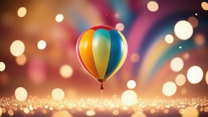 Obraz premium Colorful Hot Air Balloon Over Sparkling Golden Lights