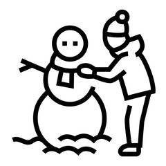 Boy sculpting a snowman line black icon. Sign for web page, mobile app, button, logo.