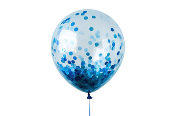 A whimsical blue confetti balloon floats in the air, adding joy to a festive celebration scene