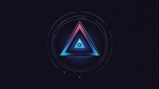 Glowing triangle within concentric circles on dark background. - Powered by Adobe