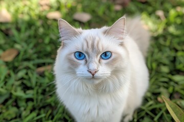 Obraz premium A cat is walking through a field of grass