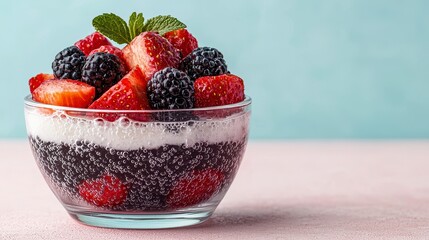 Sparkling Berry Dessert in Glass Bowl, Refreshing Summer Treat
