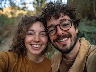 Fototapeta premium a couple smiling for a selfie outdoors