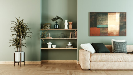 Large luxury modern bright interiors Living room mockup illustration 3D rendering image