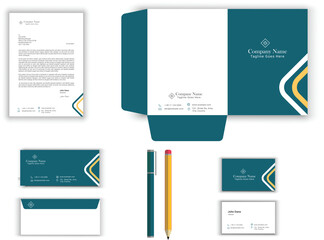 corporate modern stationery set design template. letterhead envelope , business card ,file folder with bleed .stationary set vector design letterhead, visiting card, envelop, folder
