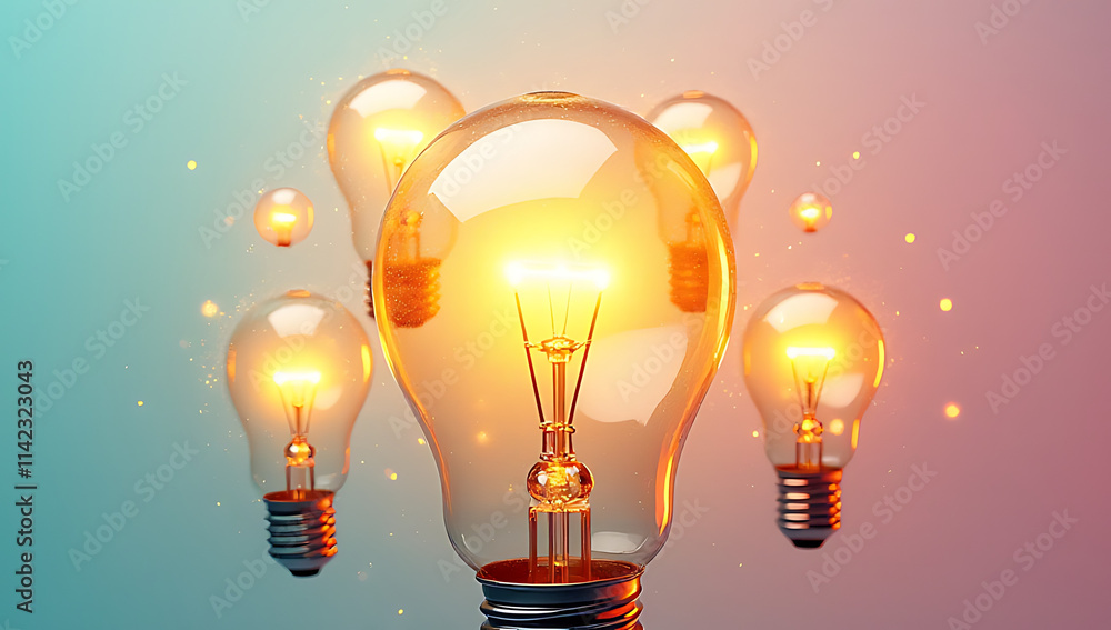 Aufkleber a creative business idea sparks with a group of lightbulbs on a pastel colored background surrounded