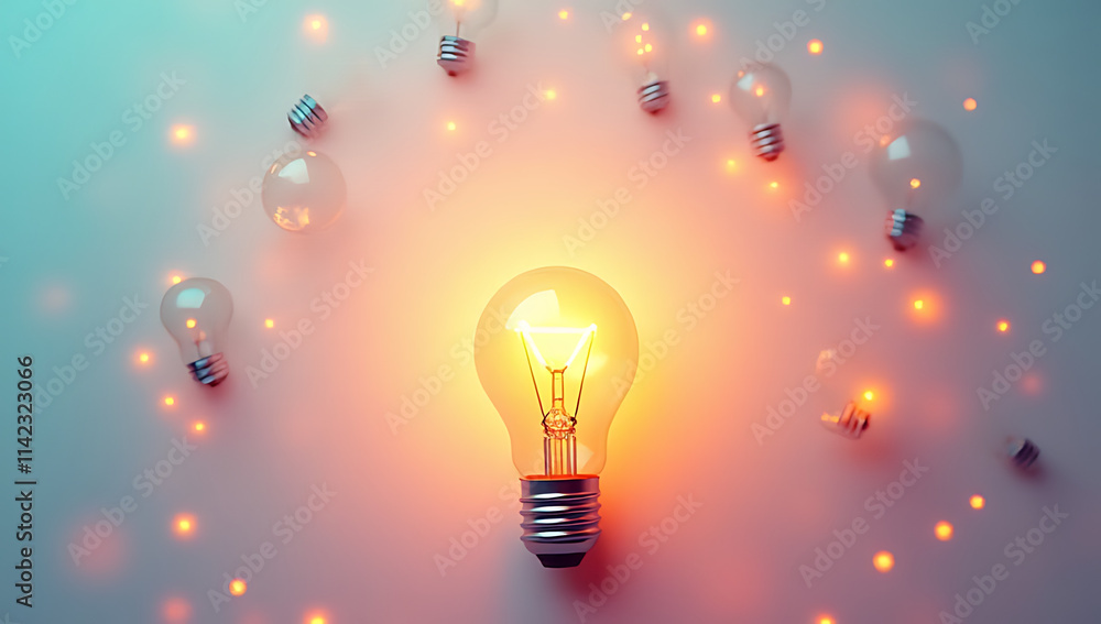 Aufkleber a creative business idea sparks with a group of lightbulbs on a pastel colored background surrounded