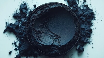 Deep indigo powder in a round container, scattered around.