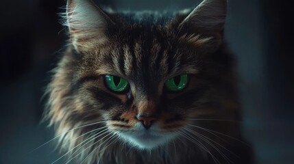 Majestic feline portrait with striking green eyes and soft fur