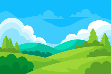 Fototapeta premium Natural Landscape with Rolling Green Hills and Clear Blue Sky Design