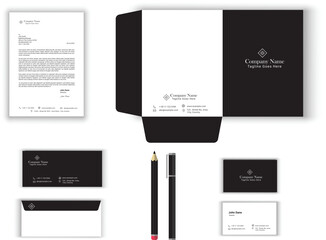 corporate modern stationery set design template. letterhead envelope , business card ,file folder with bleed .stationary set vector design letterhead, visiting card, envelop, folder