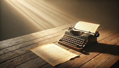 A conceptual illustration representing the theme of writing featuring a vintage typewriter placed on an empty table.