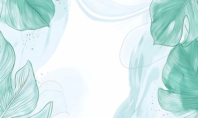 Naklejka premium Elegant teal leaf illustration, perfect for wedding invitations, branding, or social media. Subtle watercolor background adds soft texture.