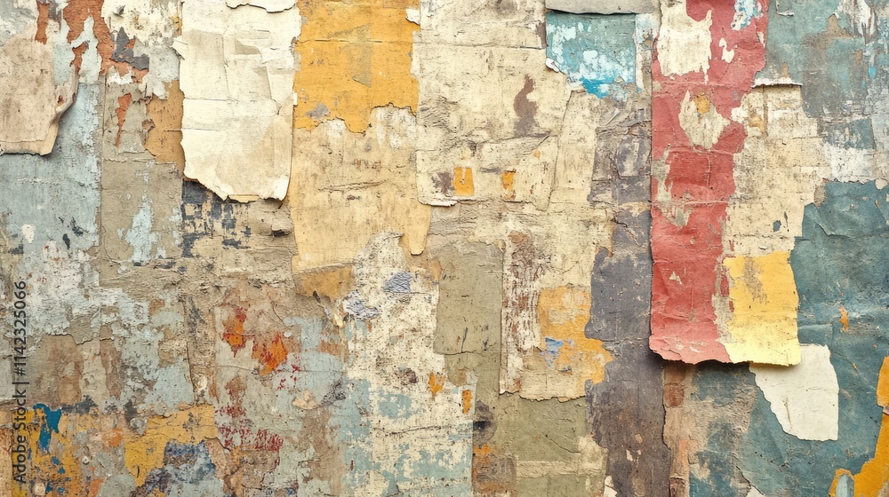 Poster abstract textured background of weathered paper layers in various colors, suitable for cover designs