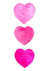 Pink watercolor isolated  hearts. Set of soft color gradient hearts shapes for wedding invitations and Happy Valentine's Day holiday greetings. Love symbol.