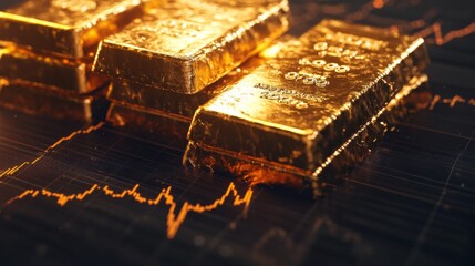 Financial Graph with Gold Bars and Market Trends