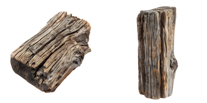Old wood stub isolated on a white background. Generative AI.