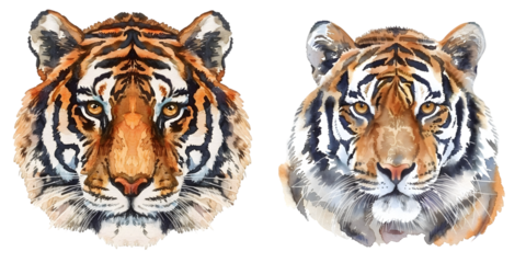 colorful tiger head watercolor illustration. Generative AI.