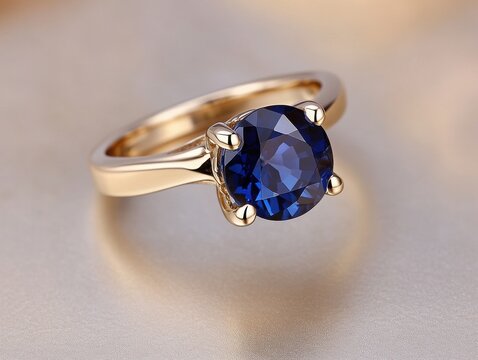 A stunning gold ring adorned with a sparkling blue sapphire, perfect for elegant jewelry collections and special occasions.