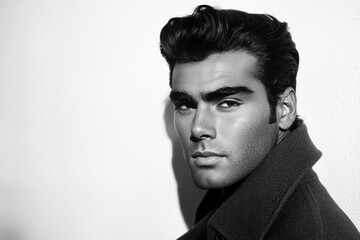 A Black And White Portrait Of A Man With Stylish Hair