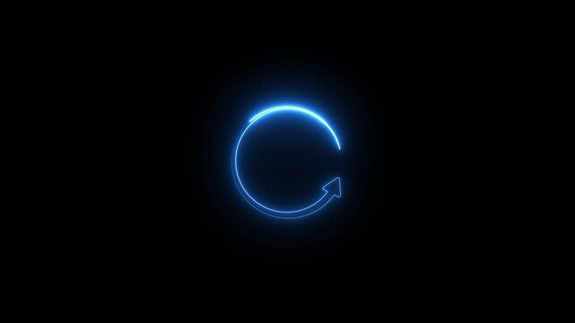 Glowing neon line Refresh icon isolated on black background. Refresh or retry icon animation on a black background. Try again icon.