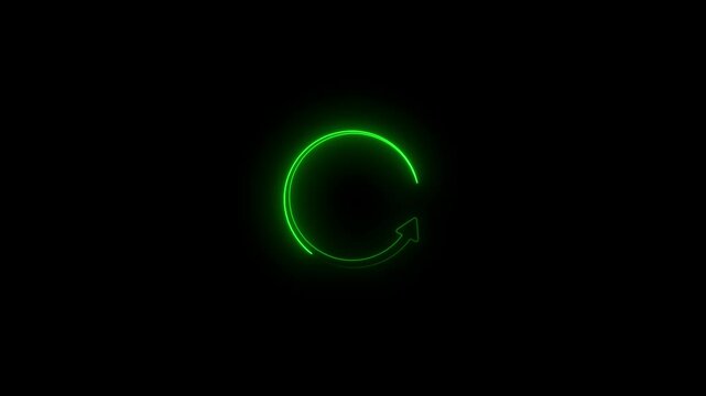 Glowing neon line Refresh icon isolated on black background. Refresh or retry icon animation on a black background. Try again icon.