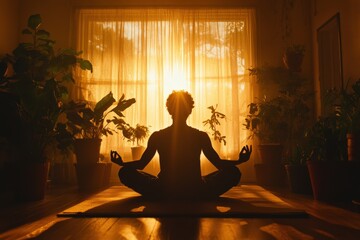 Person meditating in front of a sunny window