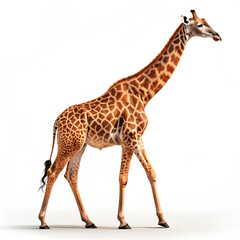 Fototapeta premium a giraffe is walking on a white background with a picture of a giraffe.