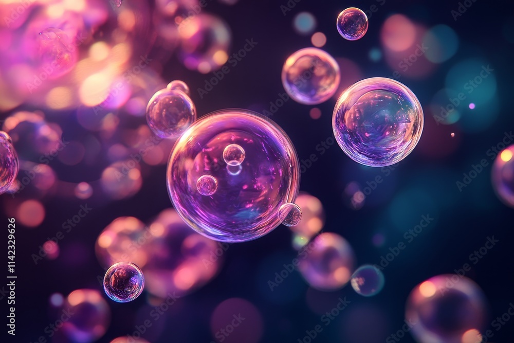 Aufkleber abstract image of colorful bubbles floating in dark background.