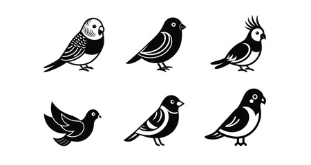 Silhouetted birds collection on white background