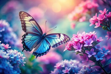 Spring's pastel palette blossoms in stunning butterfly photography; pink and blue floral artistry takes flight.