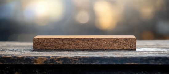 Brown wooden table with bokeh background perfect for product display showcasing natural textures and elegant design elements.