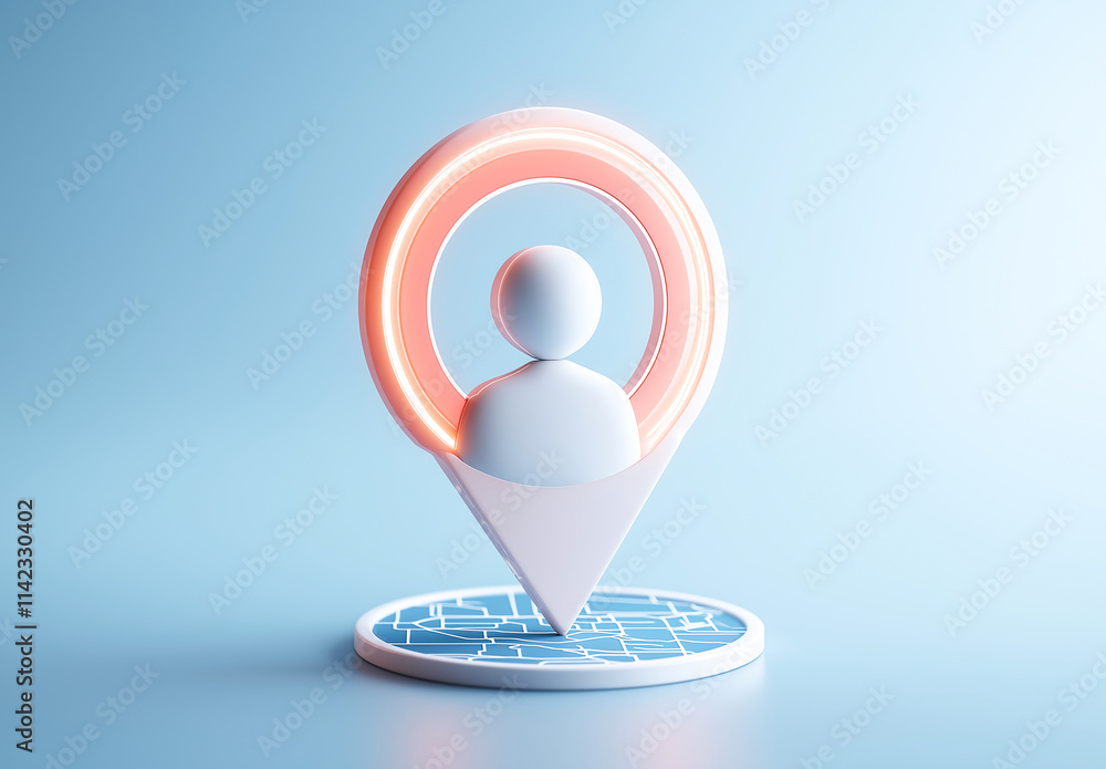 Poster 3d location icon featuring human avatar, symbolizing navigation and mapping. design combines modern 