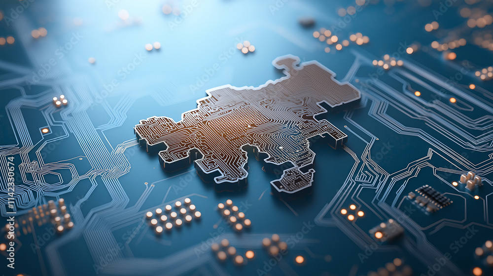 Poster detailed circuit board map showcasing intricate pathways and connections, highlighting technology an