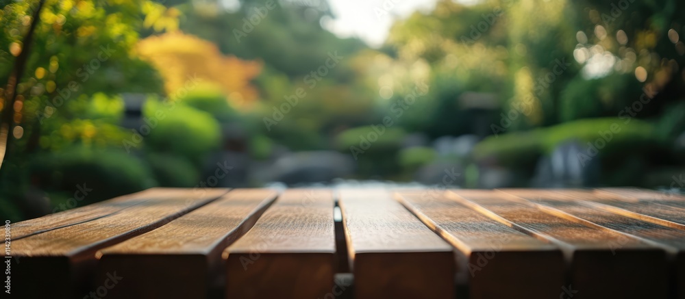 Poster wooden table in sharp focus with a soft bokeh background perfect for product display and advertising