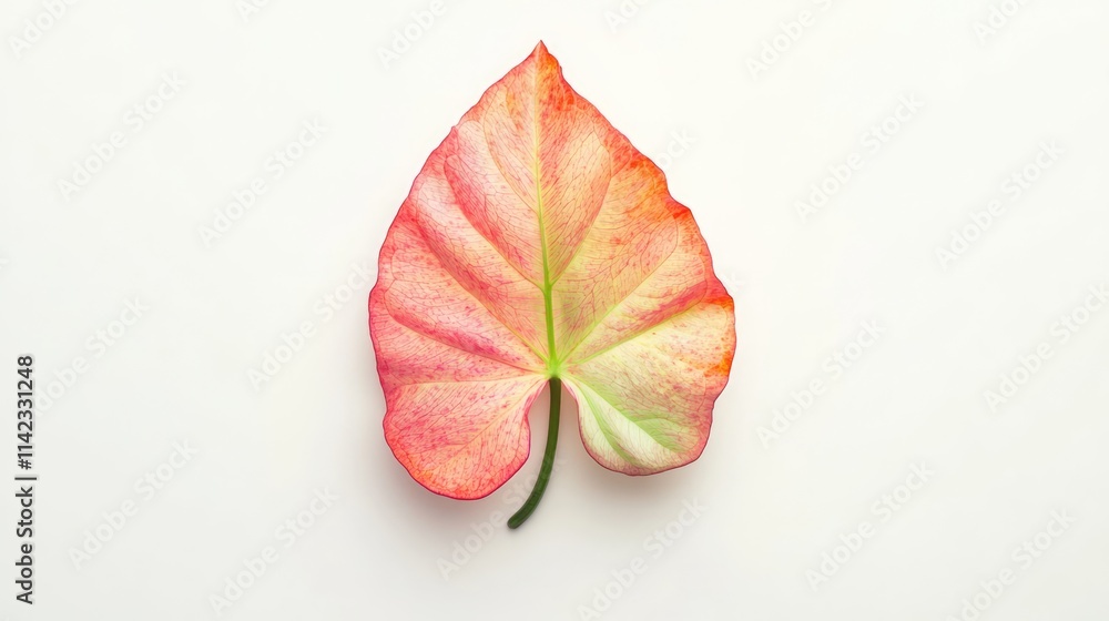 Poster vibrant caladium leaf on white background showcasing colorful patterns and textures with natural lig
