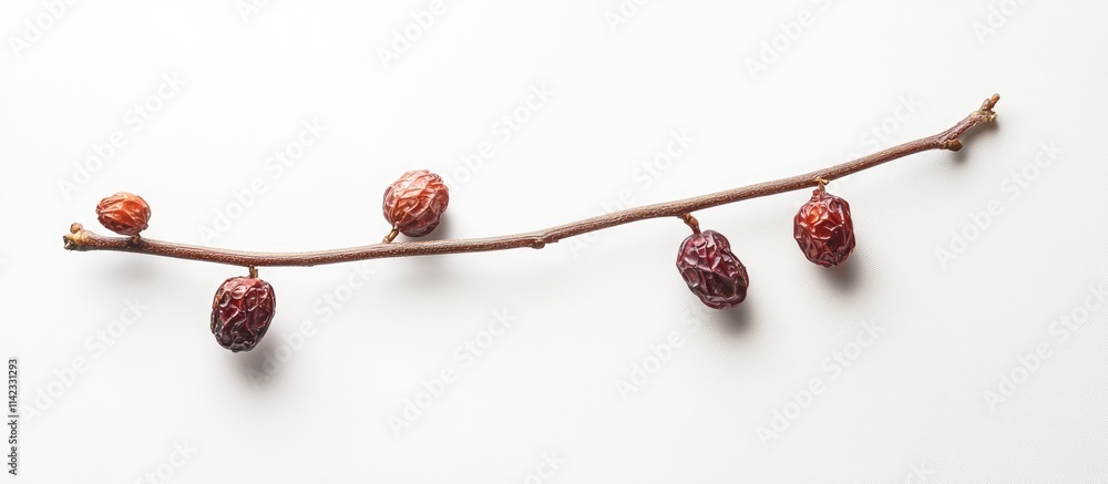 Poster branch with dried dates arranged on a white background showcasing natural textures and colors ideal 