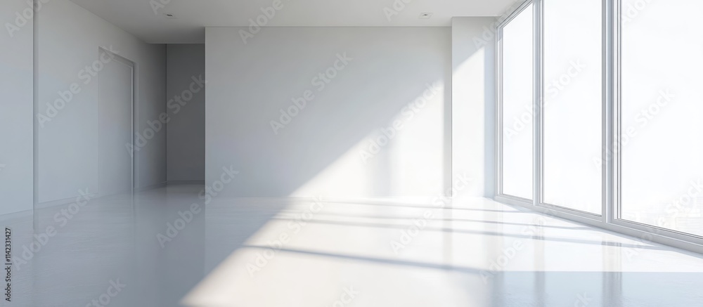 Poster modern minimalist empty room with large windows ideal for showcasing interior design potential and c