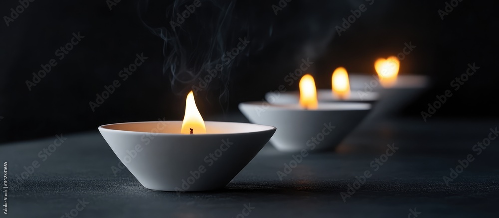 Poster elegant tea lights illuminated on a dark backdrop with selective focus creating a soothing and tranq