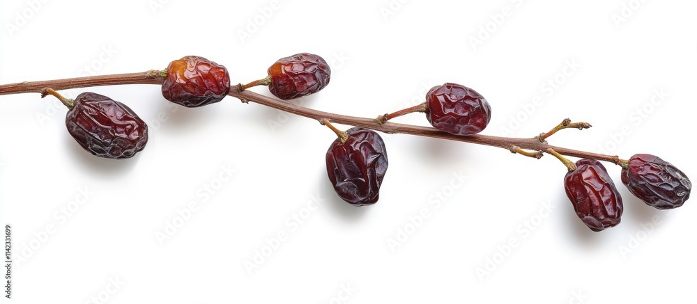 Aufkleber dried dates on a branch arranged against a clean white background showcasing natural textures and co