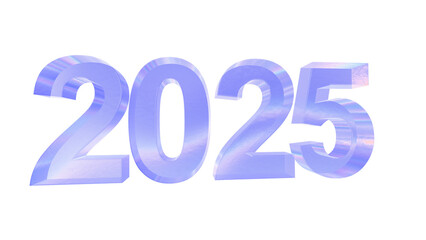 3d 2025 with aberration effect isolated on a transparent background. Blue tone. 3d transparent elements for graphic design.