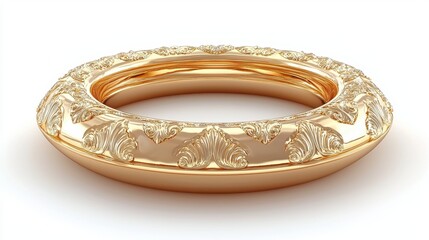 Elegant and Intricate Golden Ring with Ornate Pattern and Textured Design for Jewelry Display