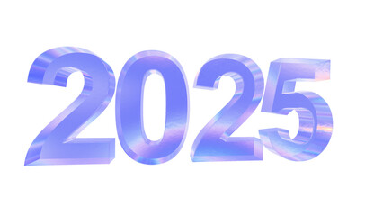 3d 2025 with aberration effect isolated on a transparent background. Blue tone. 3d transparent elements for graphic design.