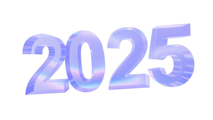 3d 2025 with aberration effect isolated on a transparent background. Blue tone. 3d transparent elements for graphic design.