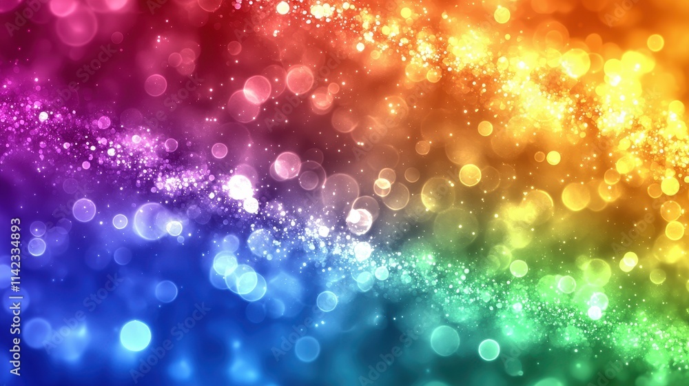 Poster vibrant rainbow bokeh background with sparkling light effects and colorful swirls