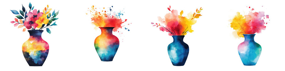 abstract floral vase arrangement with a vibrant digital watercolor splash effect creating a modern contemporary and ethereal design for home office or interior decor