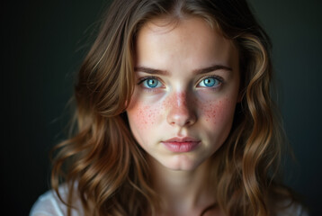 Naklejka premium Portrait of a girl with freckles.